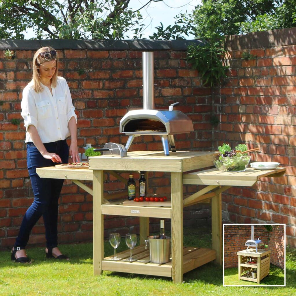 Zest's Garden pizza oven table perfect for a BBQ side table or as a garden potting table