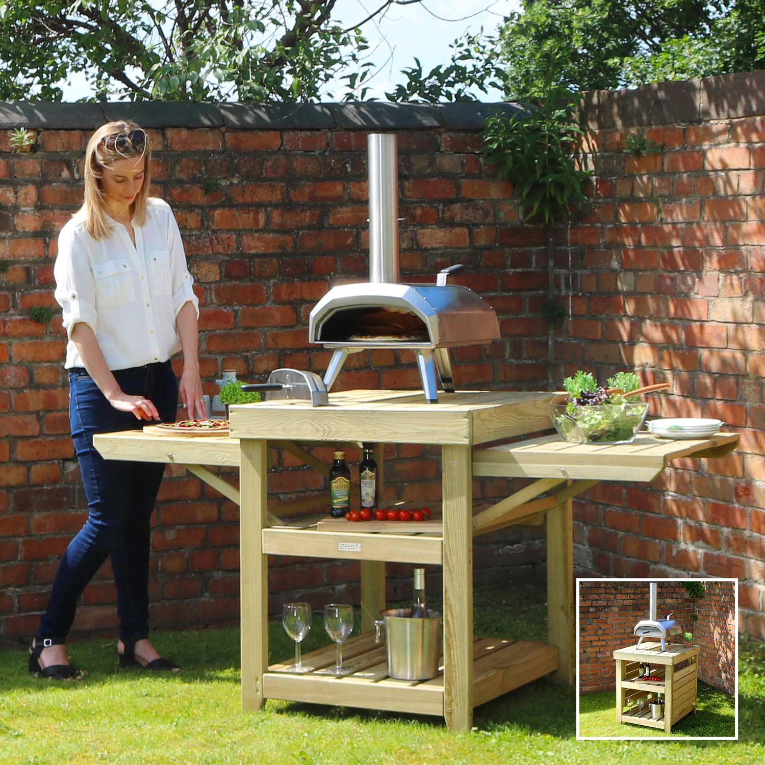 Zest's Garden pizza oven table perfect for a BBQ side table or as a garden potting table